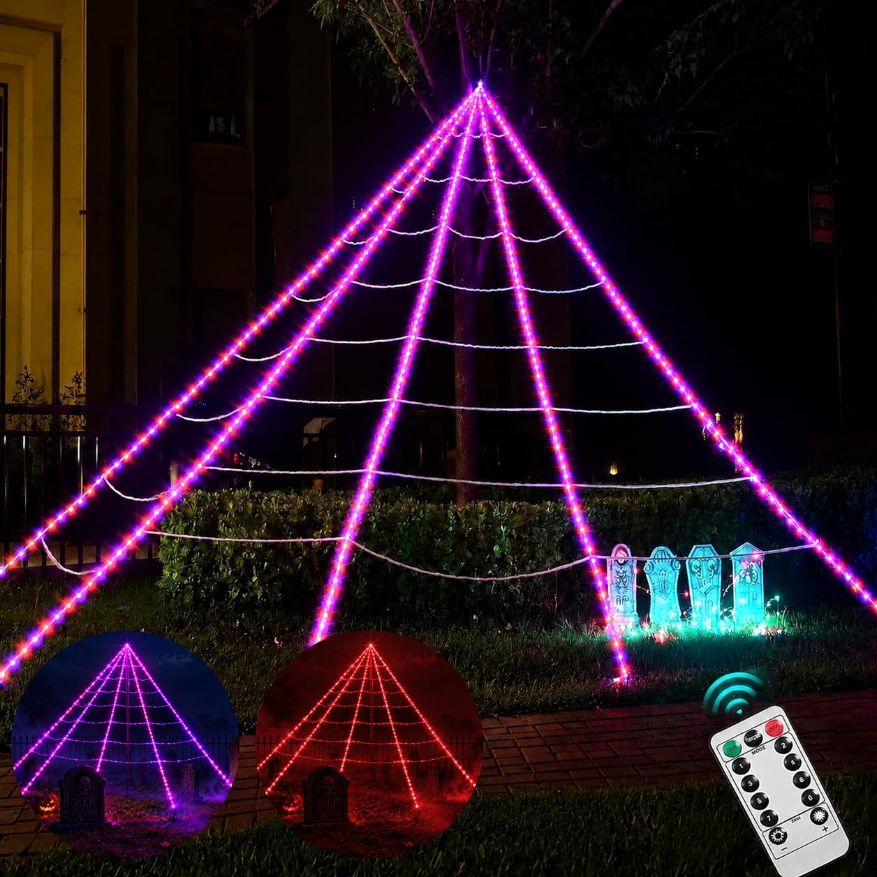 Maxee Halloween Dekoration Riesen Spinnennetz Lichter 390 LED Fernbedienung (8 Lichtmodi &Timer) Netz Lichter Dekoration