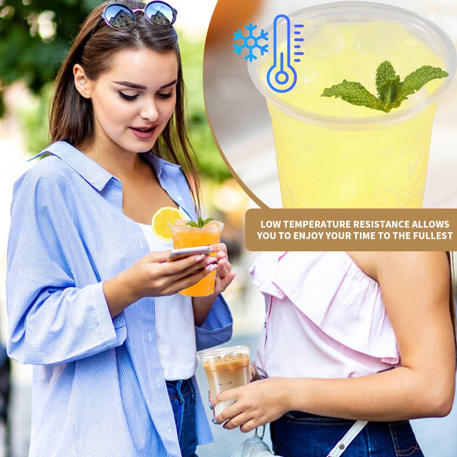DYUEE Lot de 50 gobelets à smoothie de 500 ml avec couvercles et paille, gobelets recyclables et réutilisables avec papier étanche, gobelets à café transparents pour les boissons en déplacement