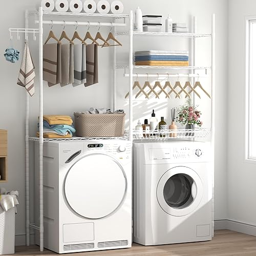Miniatura 2 de Loomie Estante de almacenamiento para lavadora y secadora, estantes de organización de lavandería, estantería de altura ajustable de 5 niveles,