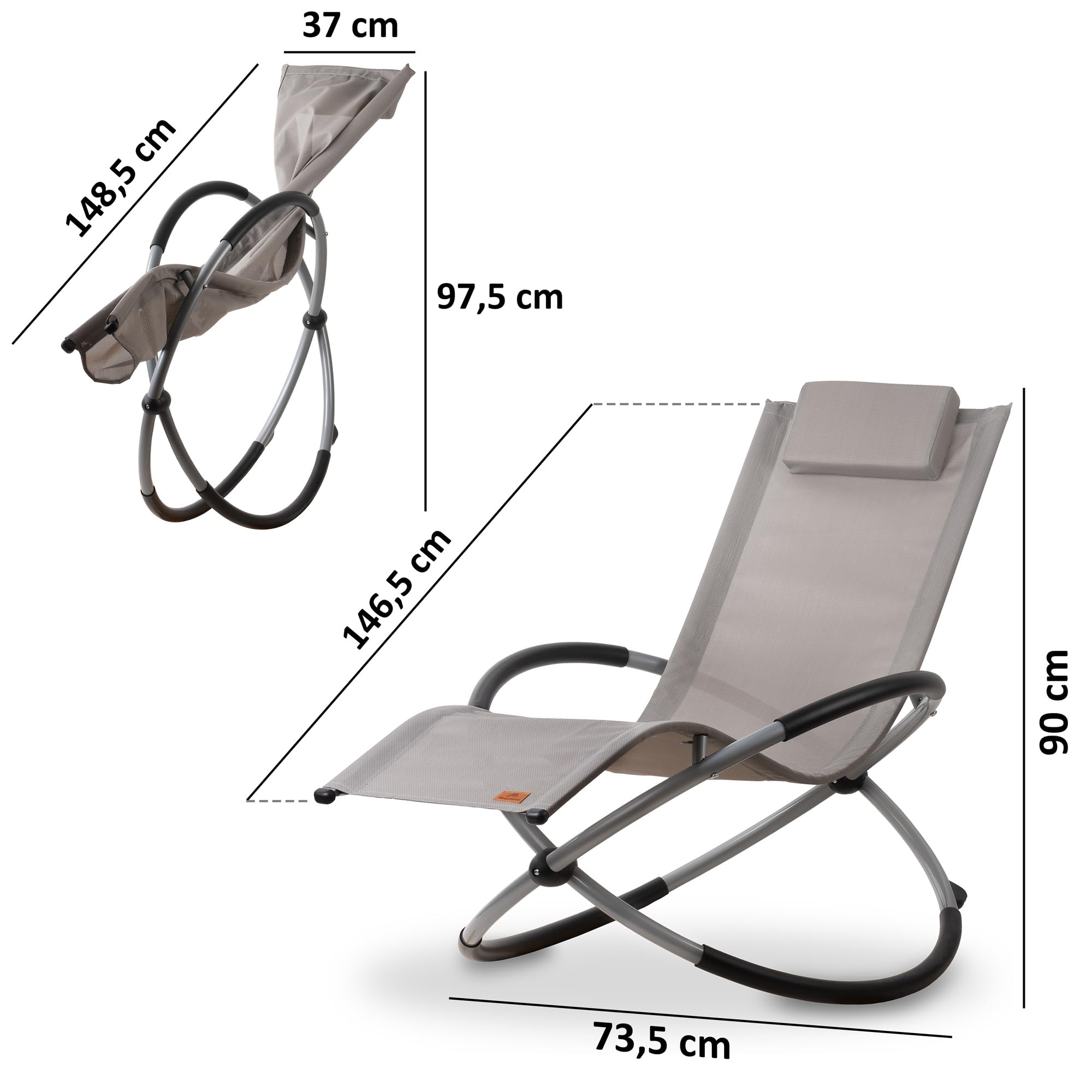 CampFeuer Tumbona Plegable con Cojín Extraíble | Mecedora Plegable | Tumbona para Exterior, Tumbona para Jardín | Silla Mecedora Reclinable para Terraza, Tumbona Relax | Tumbona Portátil