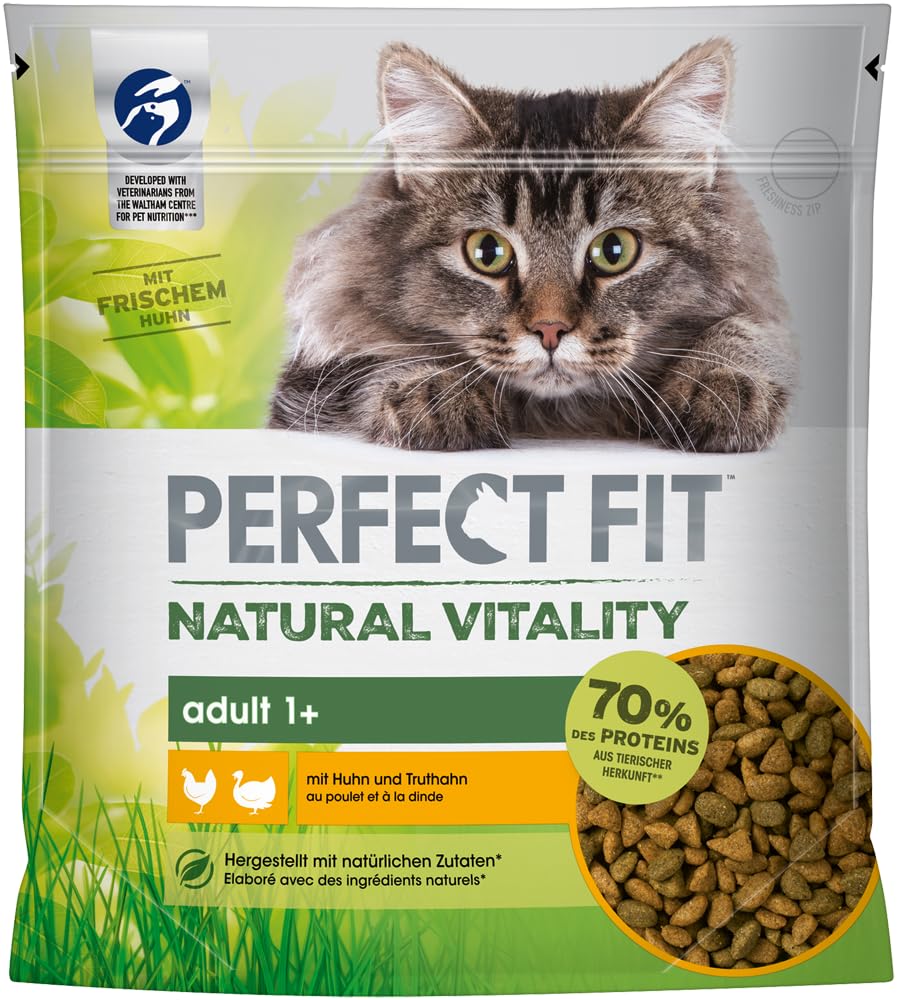 Borsa per gatti Natural Vitality Adult 1+ con pollo e tacchino, 650 g