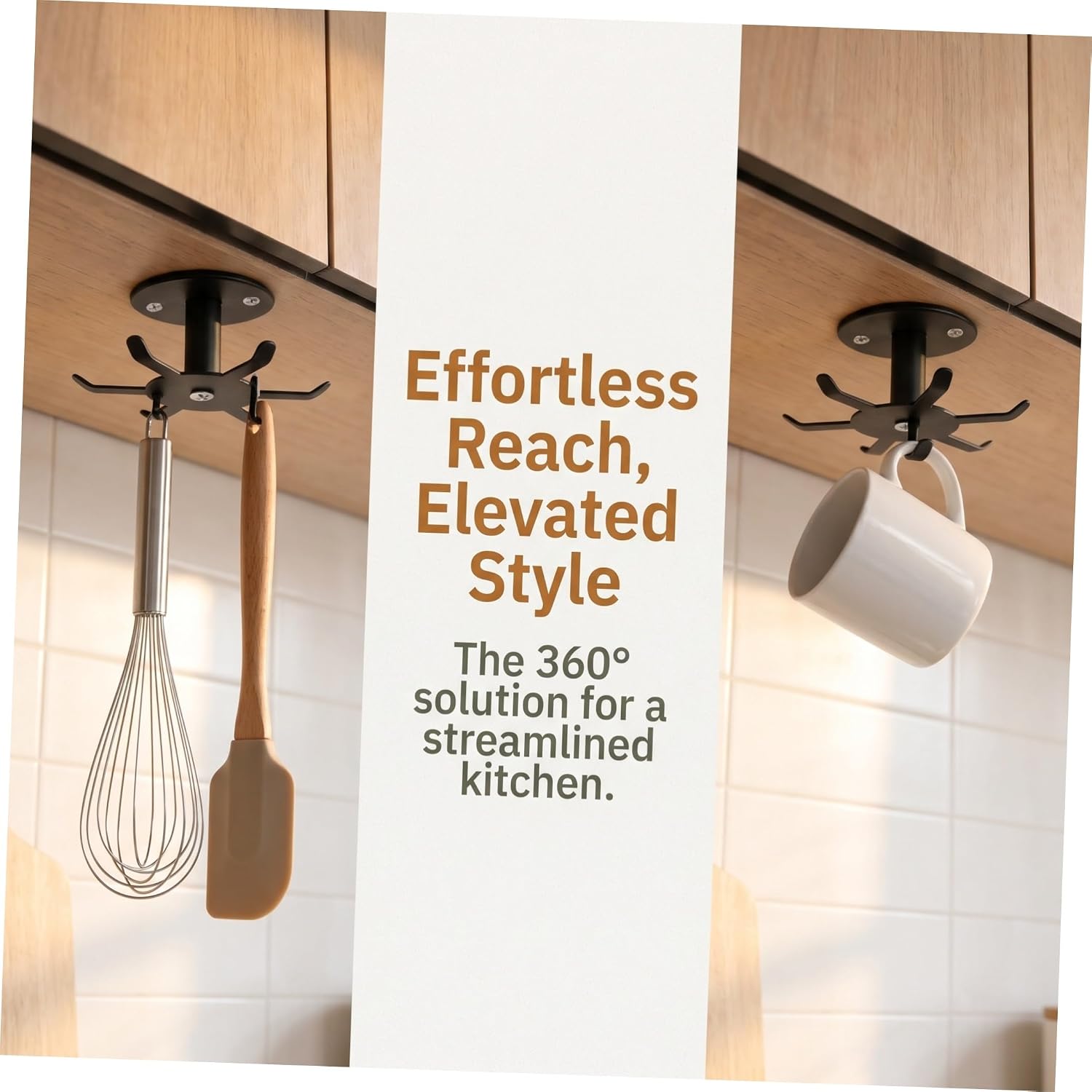 360° Rotating under Cabinet Utensil Hook Rack, 6 Hook Stainless Steel