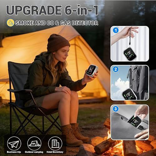 Miniatura 6 de Detector de humo y monóxido de carbono enchufable 6 en 1, detector portátil de humo, gas y CO con batería, temperatura, humedad, alarma de humo,