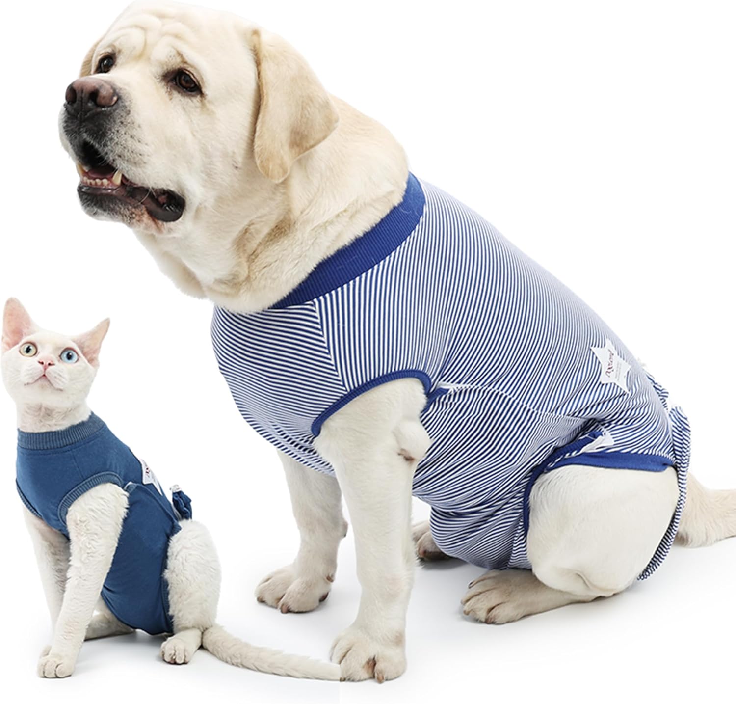 ETIAL Dog Post-Surgery Recovery Suit Breathable Surgical Shirt for Dogs with Adjustable Strap & Drawstring, Cone Alternative, Prevents Licking Wounds, Easy to Put On (Stripy Blue, X-Large)