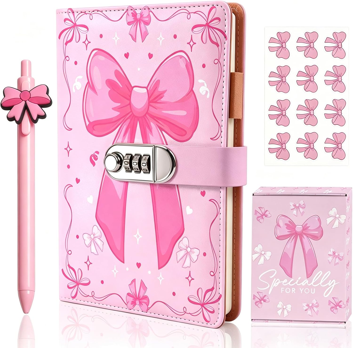 Diary with Lock for Girls Ages 8-12, Cute Pink Journal Kit with Pen Stickers, Kids Password Journals Locking Diary Notebook Set Birthday Teen Gifts for 6-8 10 12 14 16 School Lined Writing Drawing