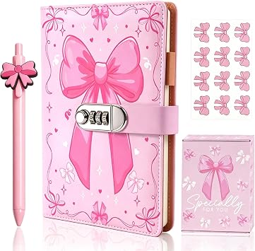 Diary with Lock for Girls Ages 8-12, Cute Pink Journal Kit with Pen Stickers, Kids Password Journals Locking Diary Notebook Set Birthday Teen Gifts for 6-8 10 12 14 16 School Lined Writing Drawing