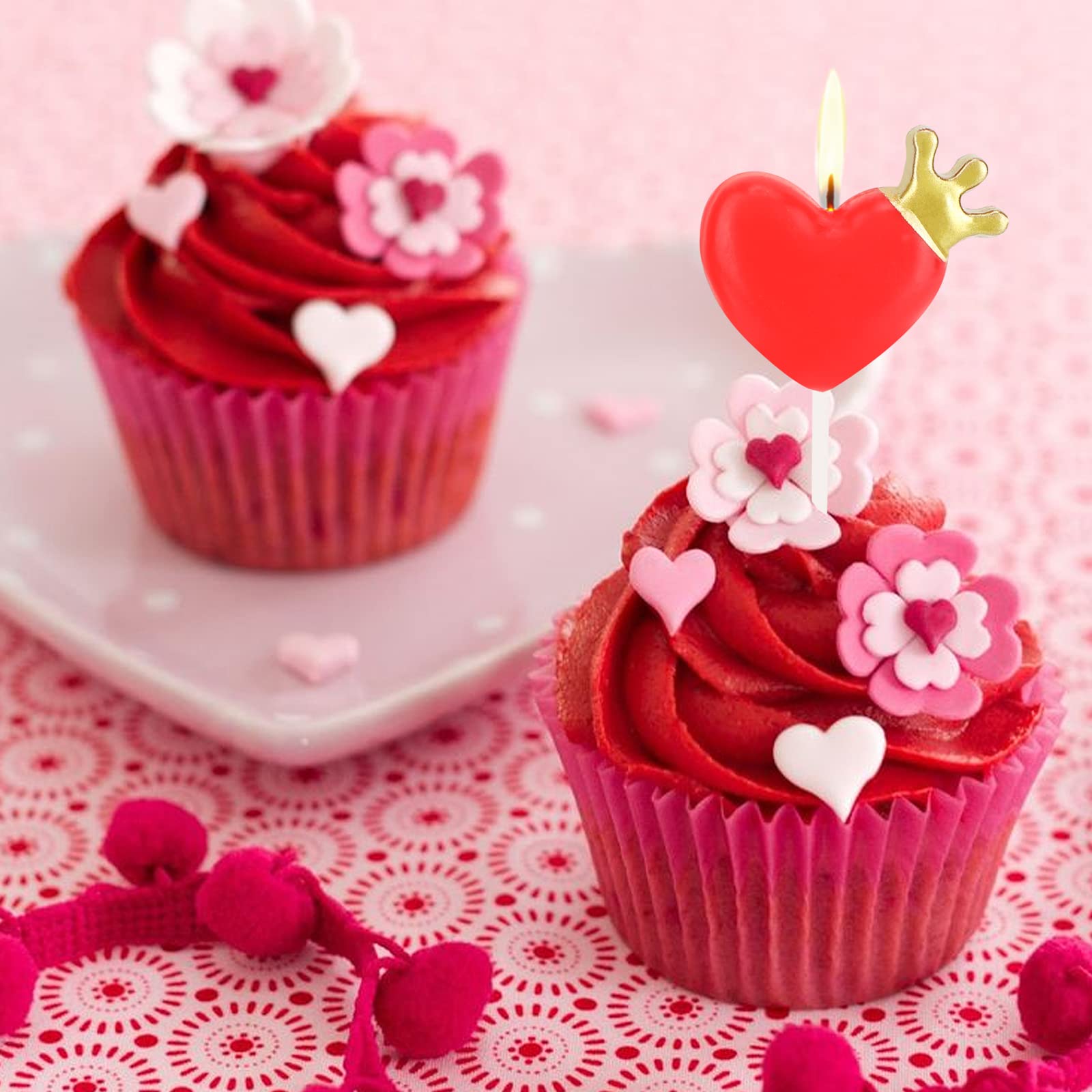 Candeline Compleanno A Cuore E Stella - 6 Pezzi Per Torte, Rosso - Foto 8