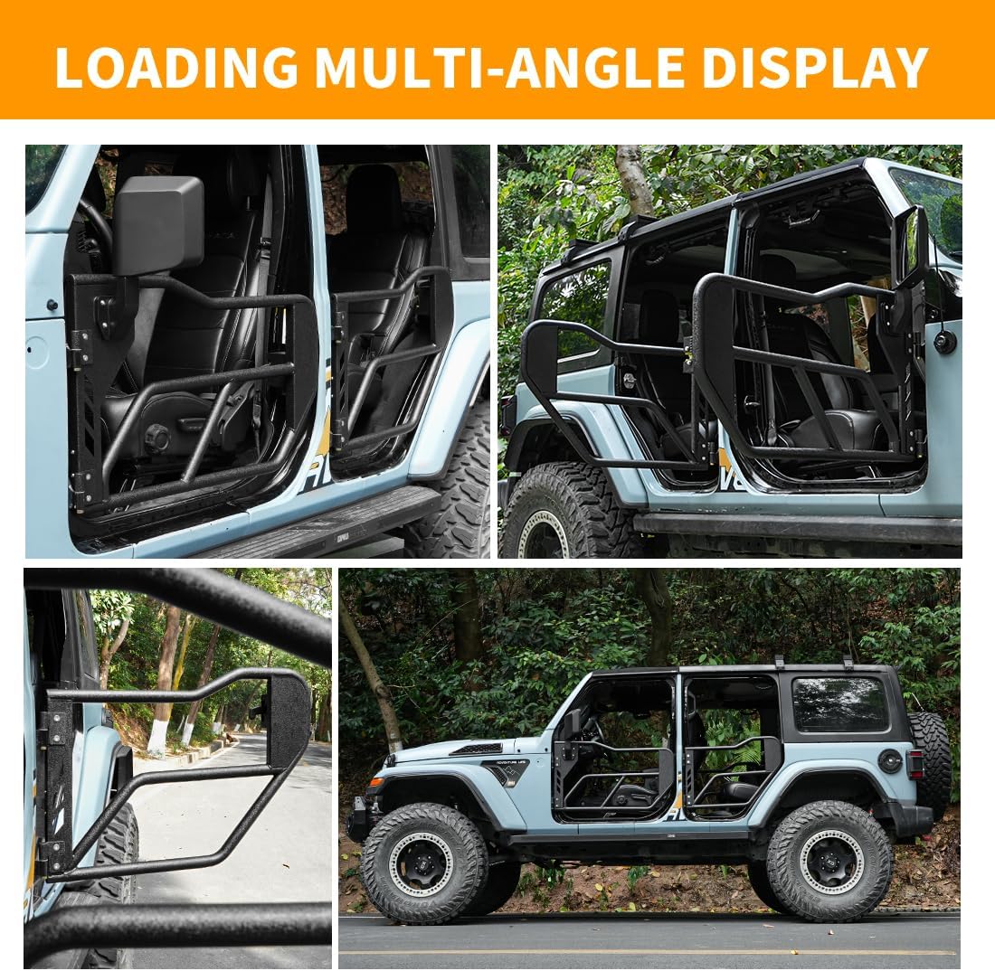 Tube Doors Compatible with Jeep Wrangler JL JLU & Gladiator JT 4-Door Tubular Half Doors with Side View Mirrors, Off-Road Steel Doors for Summer Trail Adventure