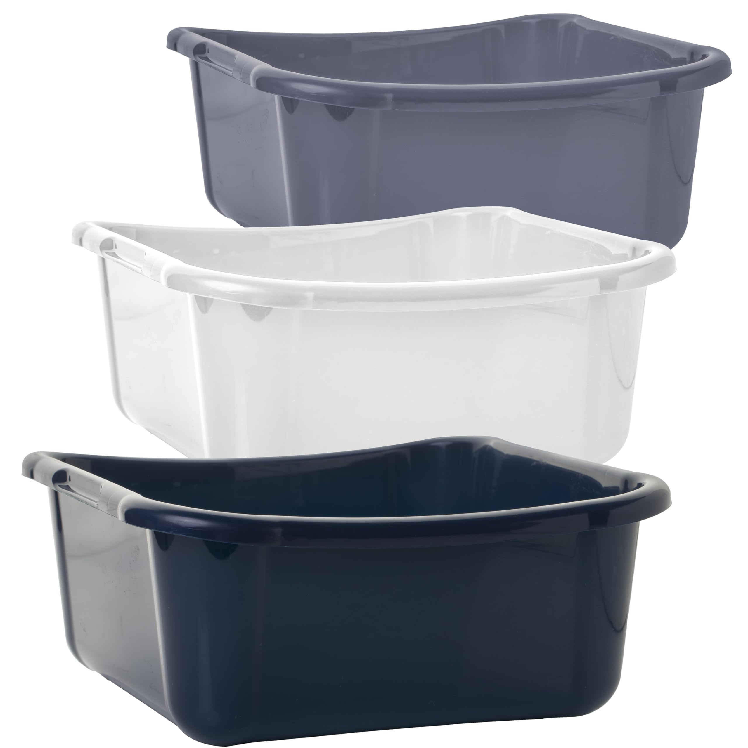 Set Di 3 Ciotole Rettangolari In Plastica Alimentare, 12 Litri Ciascuna, Made In EU, Colori Bianco/grigio/grigio Scuro, Dimensioni 35x35x15,5 Cm