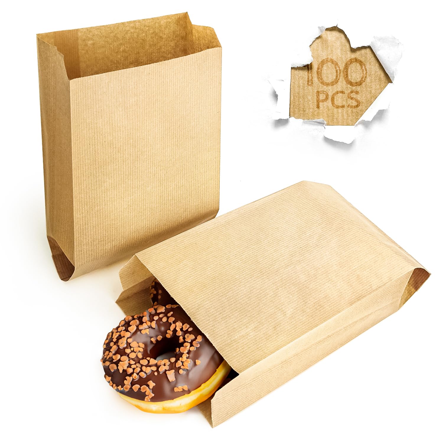 100 Sacchetti Di Carta Kraft 12x20x6 Cm - Per Alimenti, Pane, Piccoli Prodotti - Riciclabili E Sostenibili - Foto 11