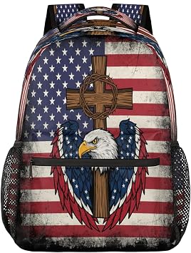 School Backpack Travel Bag for Men & Women - American Flag Bald Eagle Lightweight Boys Girls Daypack Bookbag Fits 15.6 Inch Laptop for College Students, Middle High School, Teens