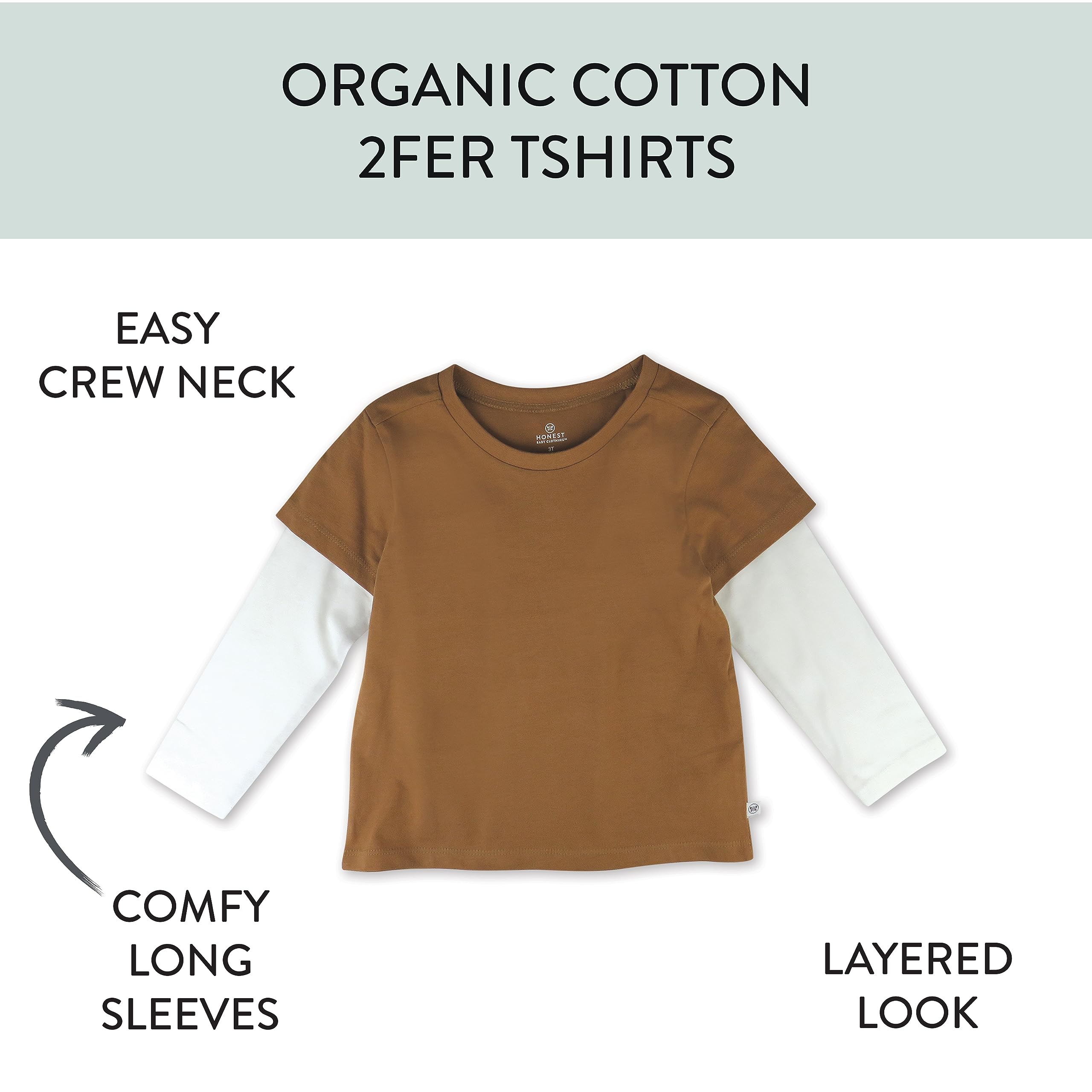 HonestBaby Paquete de 3 camisetas de manga larga 2fer 100% algodón orgánico para niños pequeños, bebés y niños