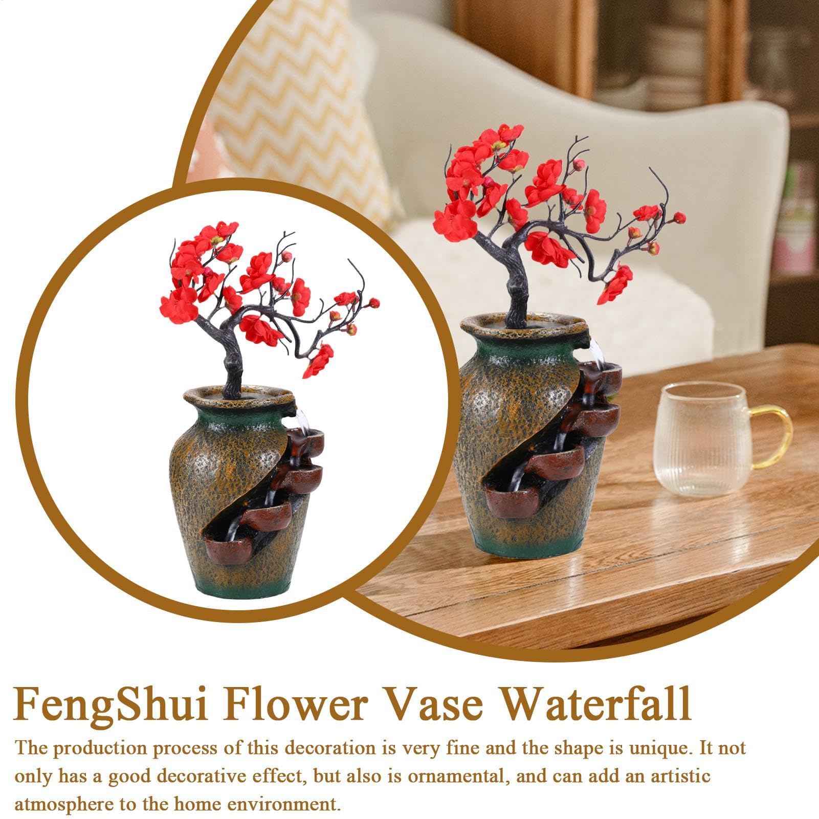 Fuente Di Agua Interior, Fuente De La Cascada Interior, De Fuente De Agua Di 4 Livelli Con Árbol Artificiale | Adorno De Escritorio Que Fluye, Decoración Del Hogar De Relaja