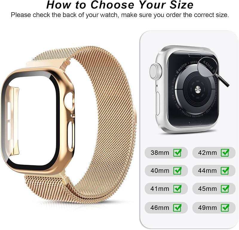 Hexasider Mágneses Szíj Védőtokkal Apple Watch 38-49mm Órához - Rozsdamentes Acél Milánói Pánt iWatch Series 3-11, SE, Ultra Modellekhez