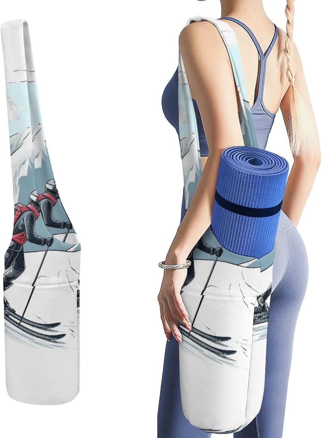 Skiing Theme Yoga Mat Bag Yoga Backpack Multi Pocket Exercise Yoga Mat Carrier Multi-Functional Storage Bag for Pilates Beach Travel And Everyday Use