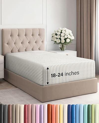 Miniatura 10 de Sábana bajera extra profunda tamaño Queen – Sábana bajera individual de lujo para hotel solamente – Se adapta fácilmente a colchones de 18 a 24