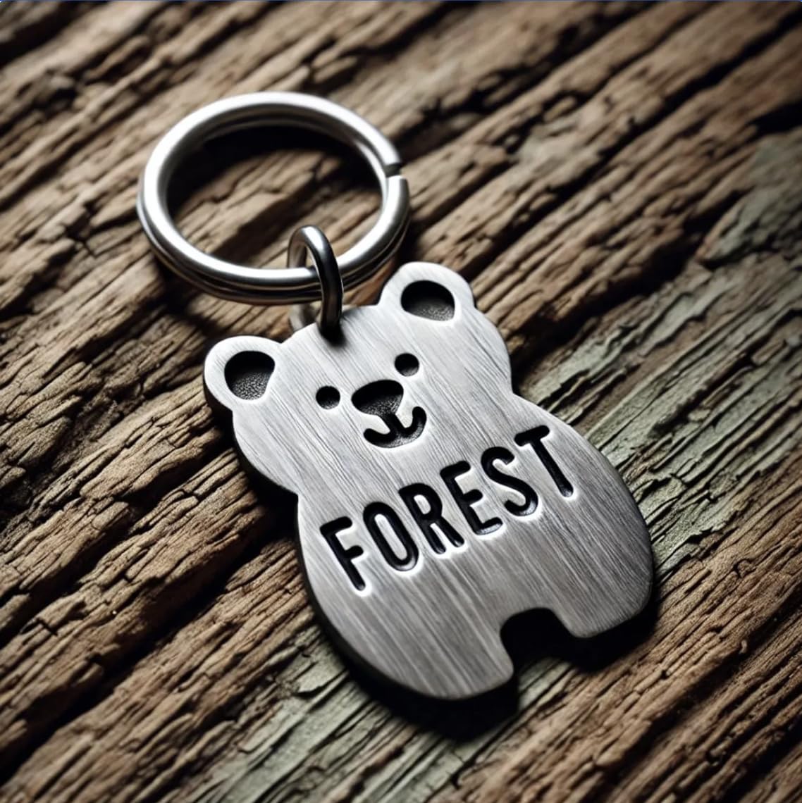 Dog Clothes Pet Tag Bear - Custom Animal Theme Dog Cat Name Tag - Strong and Light