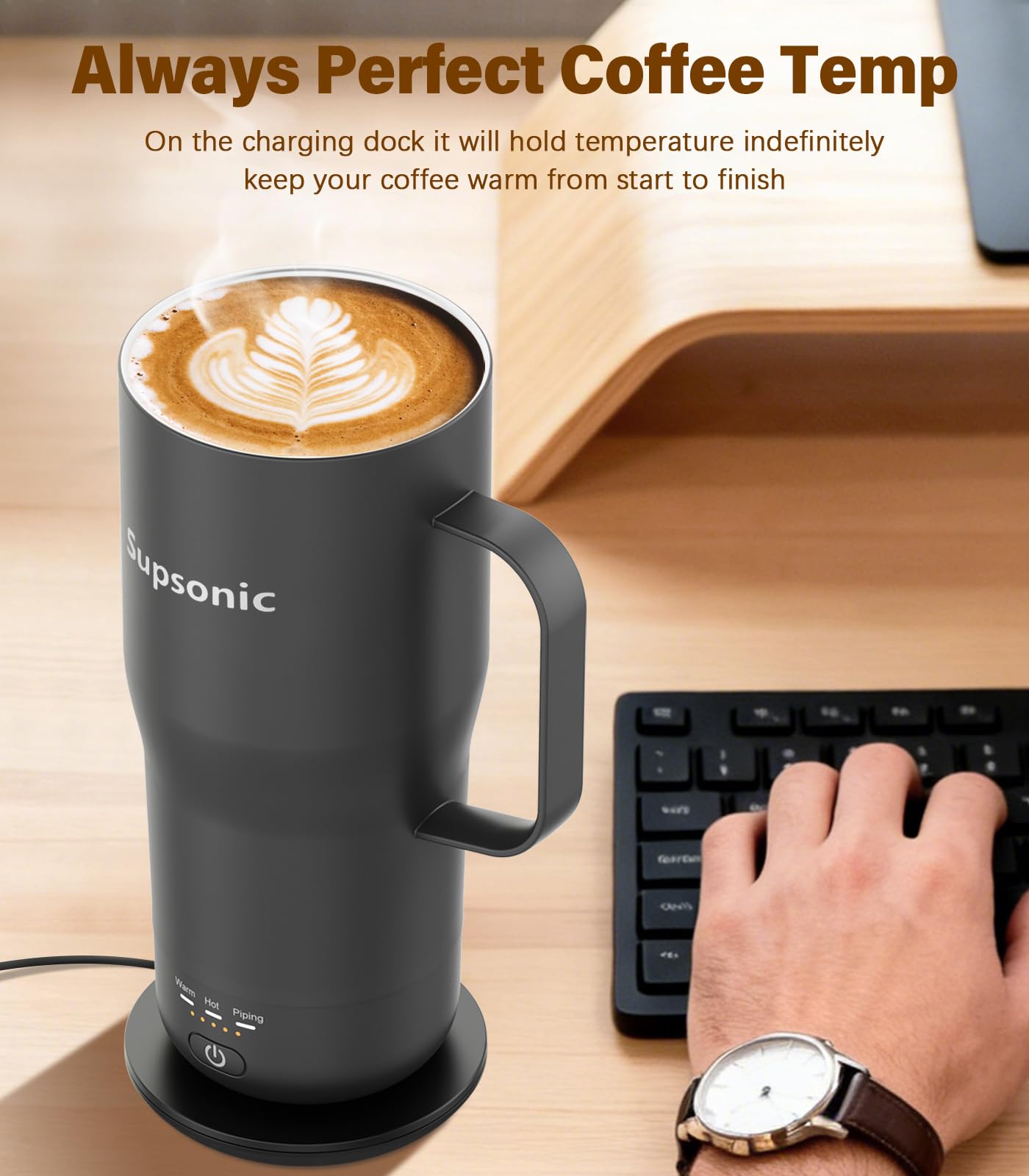 Supsonic - Tazza autoriscaldante da 590 ml, set scalda-tazza da caffè elettrico con spegnimento automatico, riscaldamento a temperatura ricaricabile per bevande, caffè a casa e all'aperto, tazza da