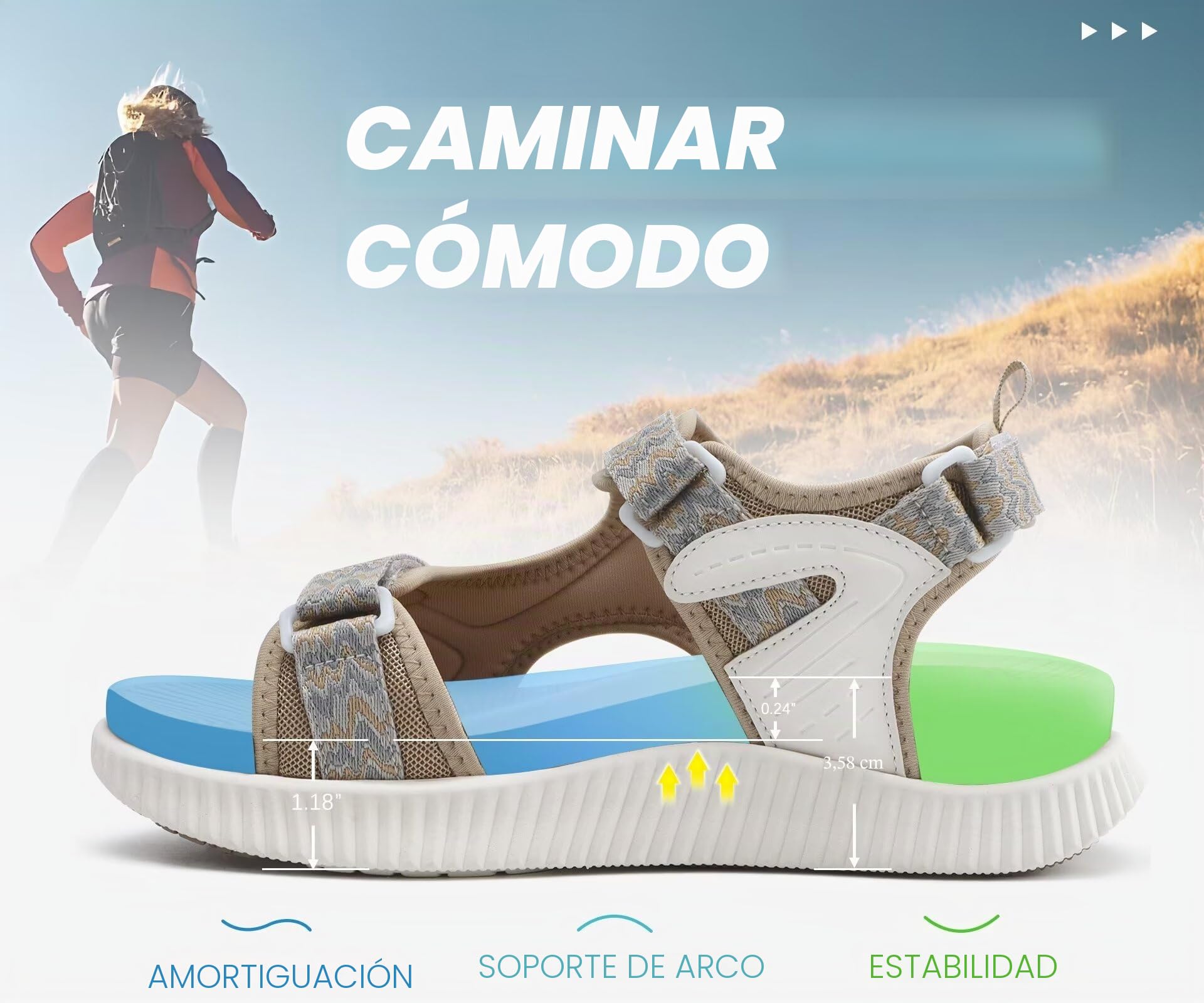 KuaiLu Sandalias Trekking Deportivas Mujer Ortopedicas Senderismo Sandalias | Comodas Caminar Fascitis Plantar Sandalias Verano Abierta Ligera Cuero Ajustables Antideslizantes Sandalias Montaña Beige 41