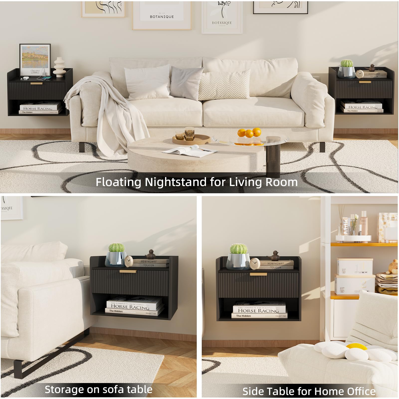 5 Best Floating Nightstands for Small Bedrooms (2026) 1 Arbuxzuy Floating Nightstand Set of 2, Wall Mounted Nightstand with Charging Sta — product photo