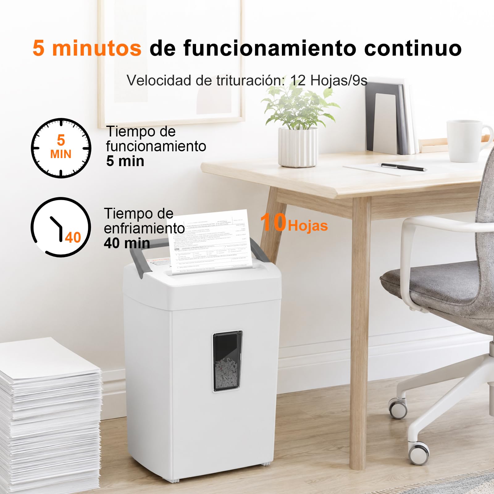 Bonsaii Destructora de Papel 12 Hojas Microcorte, Papelera 21L | Nivel de seguridad DIN P-4, sistema antiatascos, protección térmica, ideal para oficina y hogar, C275-B