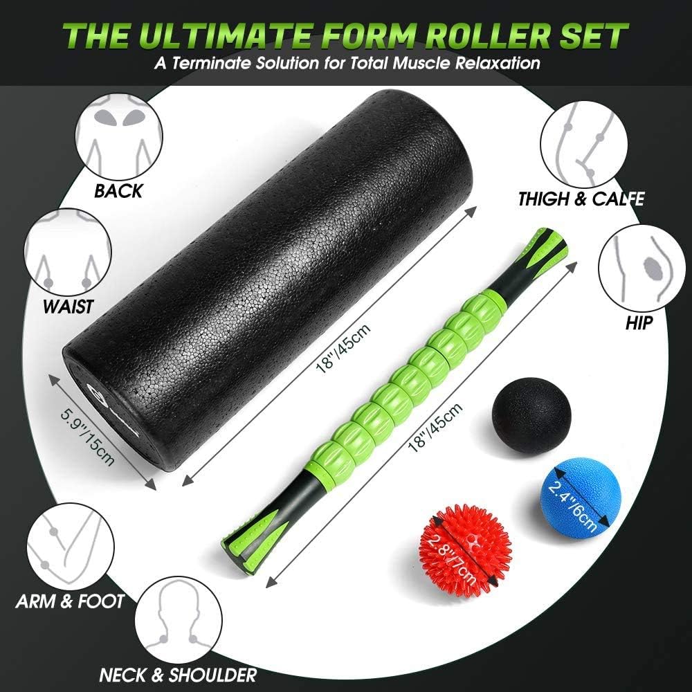 Odoland Foam Roller Set, 18'' Muscle Foam Roller, Muscle Roller Stick and Spiky Massage Balls for High Density Physical Therapy Exercise, Deep Tissue Trigger, Pain & Myofascial Relief Home Set : Sports & Outdoors