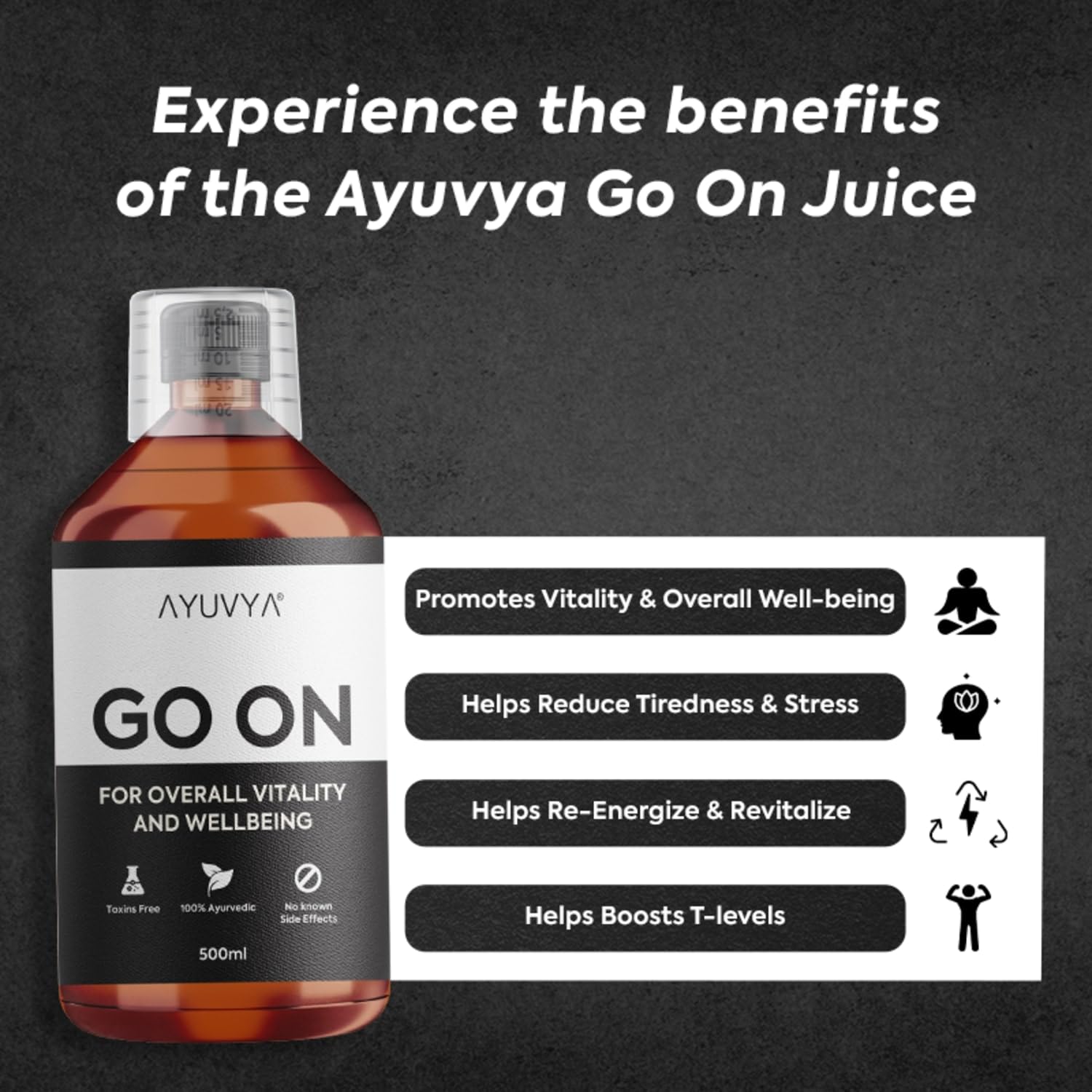 Ayuvya Go On Ayurvedic Juice | Helps in stamina & performance, improves mental and physical well-being | Enriched with Ashwagandha, & Kulanjan 500 ML (Pack of 1) 3