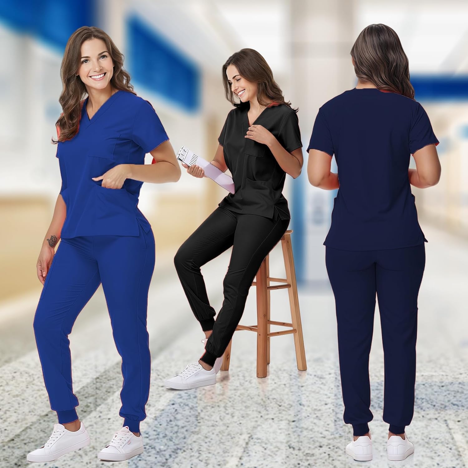 Scrubs Set for Women Nurse Uniform V-Neck Top and Drawstring Jogger Pants with Multi Pocket Nurse Workwear - Image 6