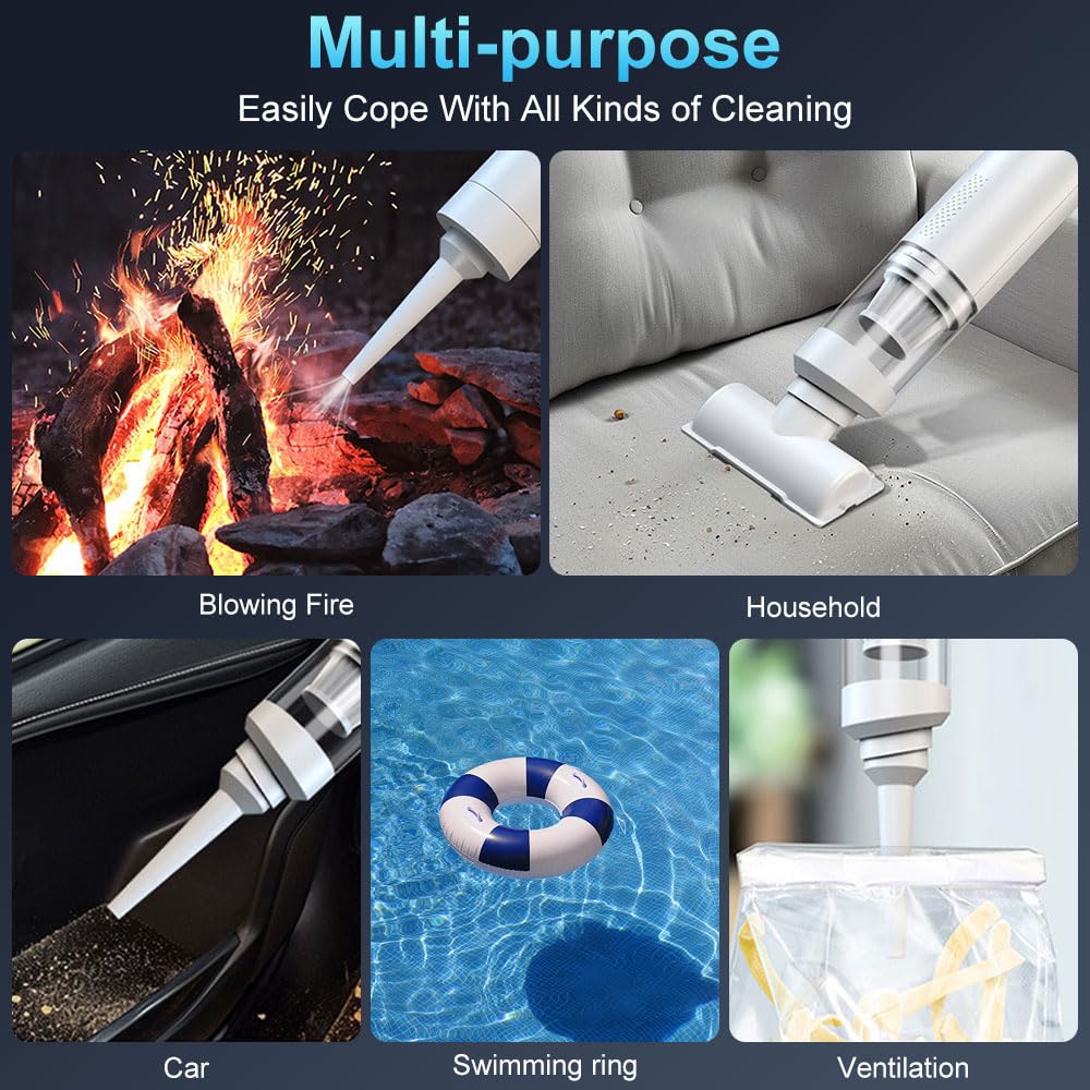 OBEST Aspirabriciole Senza Fili,11000Pa USB Ricaricabile Portatile Leggero Mini Aspirapolvere,Aspirapolvere e Asciugacapelli Wireless 2 in 1,Pulizia per Capelli, Auto, Casa, Ufficio, Cuc