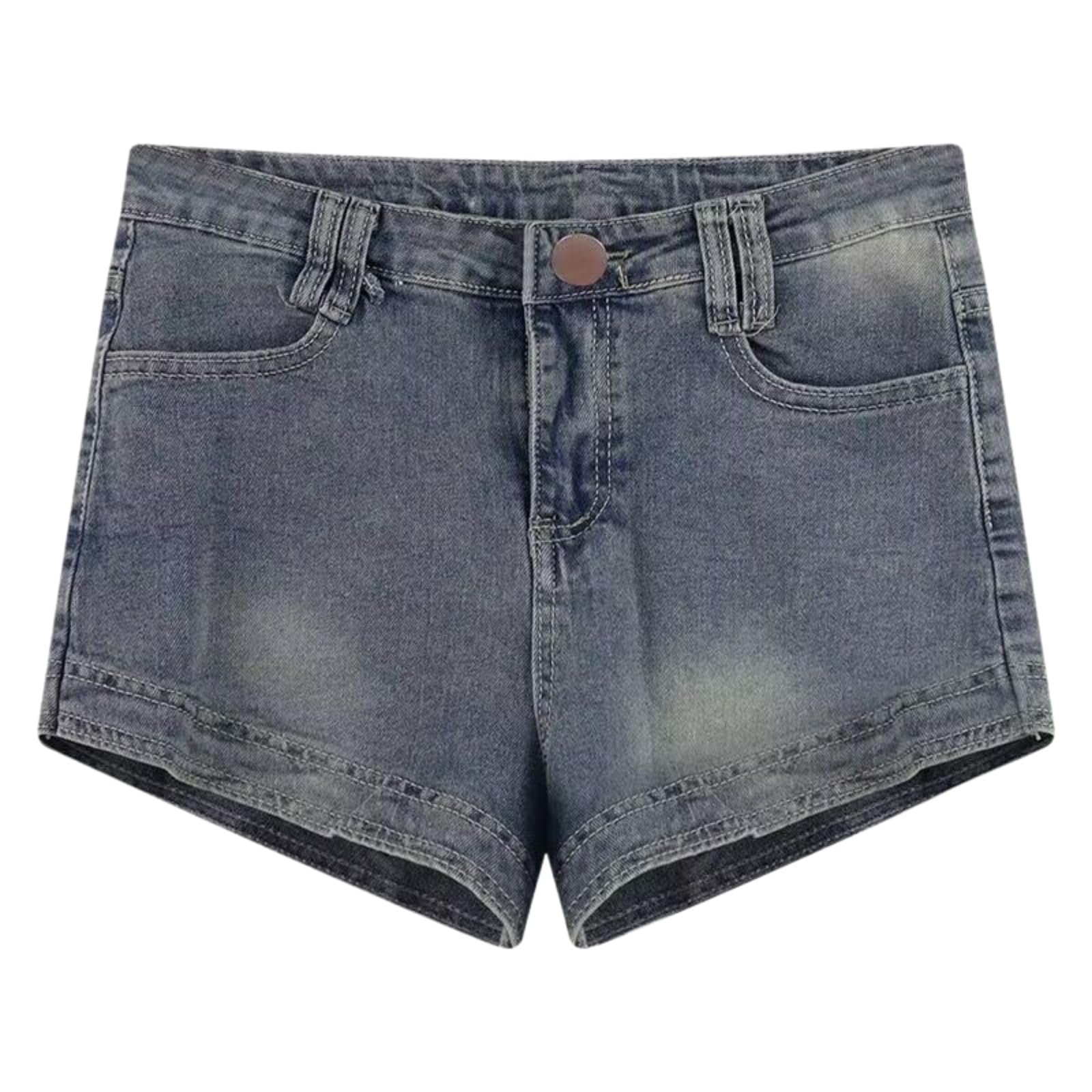 Short en jean femmes coupe slim fit effet vintage lavé bleu