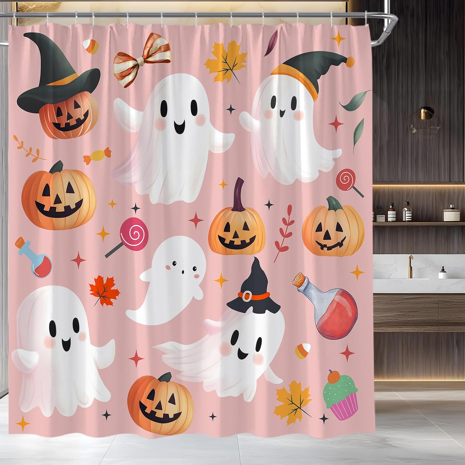 Sugar Spooky Halloween Shower Curtain Funny Ghost Pumpkin,72x72 inch