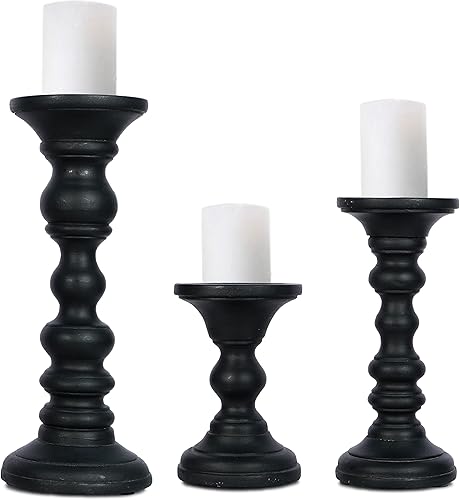 Miniatura 8 de Portavelas "Willow" para velas de pilar (azul ópalo, juego de 3), portavelas de madera de mango, portavelas de madera de granja, soporte de velas