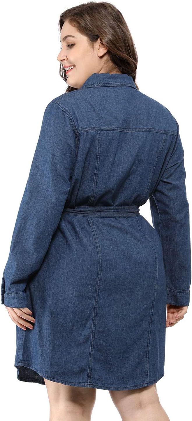 Agnes Orinda Women's Plus Size Denim Dress Shirt Dresses Long Sleeves Button Down Jeans Dresses with Pocket 2025 - Image 5