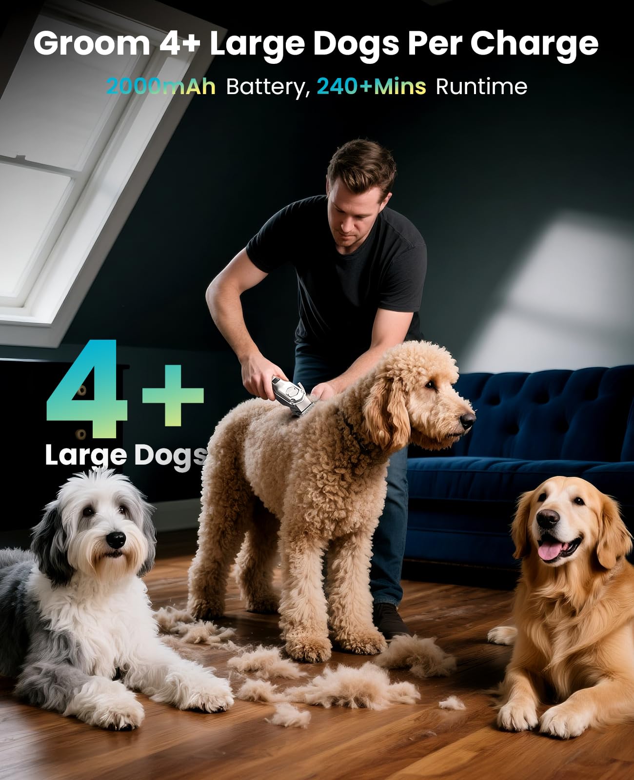 oneisall Cortaúñas para perros para el aseo de pelos gruesos, kit de aseo de perros de bajo ruido, impermeable, 3 velocidades, molinillo de uñas inalámbrico para mascotas, recortador de patas de perro