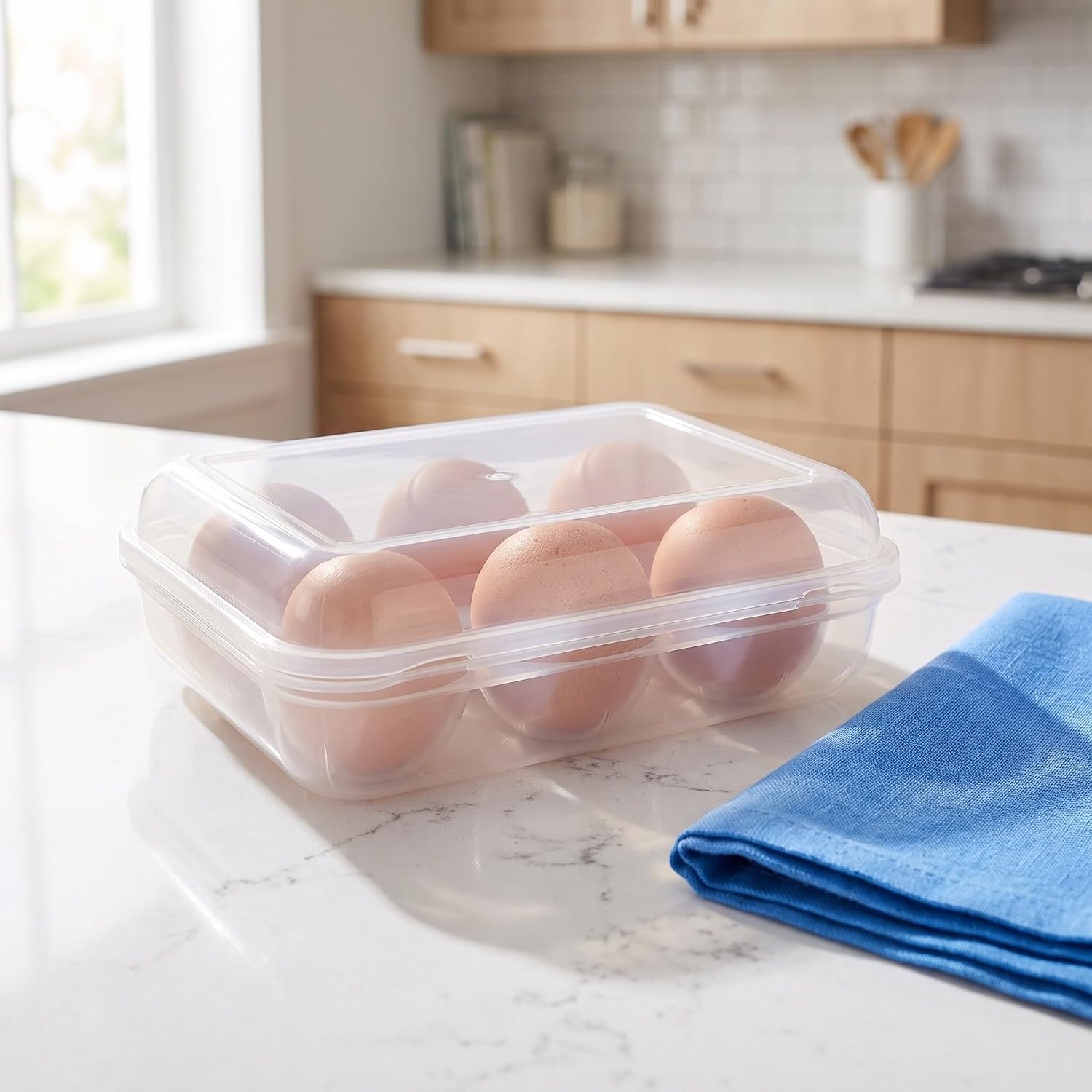 4pcs PP Egg Storage Box with Lid, 6-grid Travel Camping
