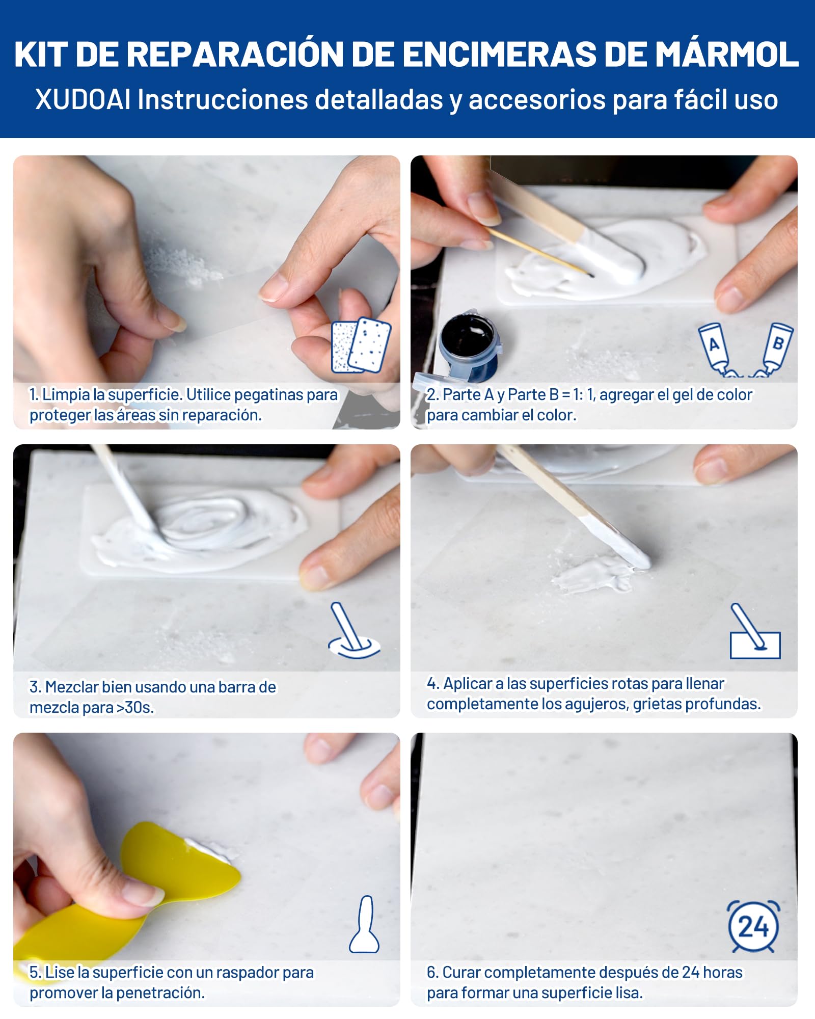 Kit Reparación Mármol y Granito (Coincidencia de Color), 160g Kit Reparación Azulejos Para Astillas Agujeros Abolladuras Defectos Grietas, Fijar Cuarzo Fregadero Piedra Otras Superficies Duras