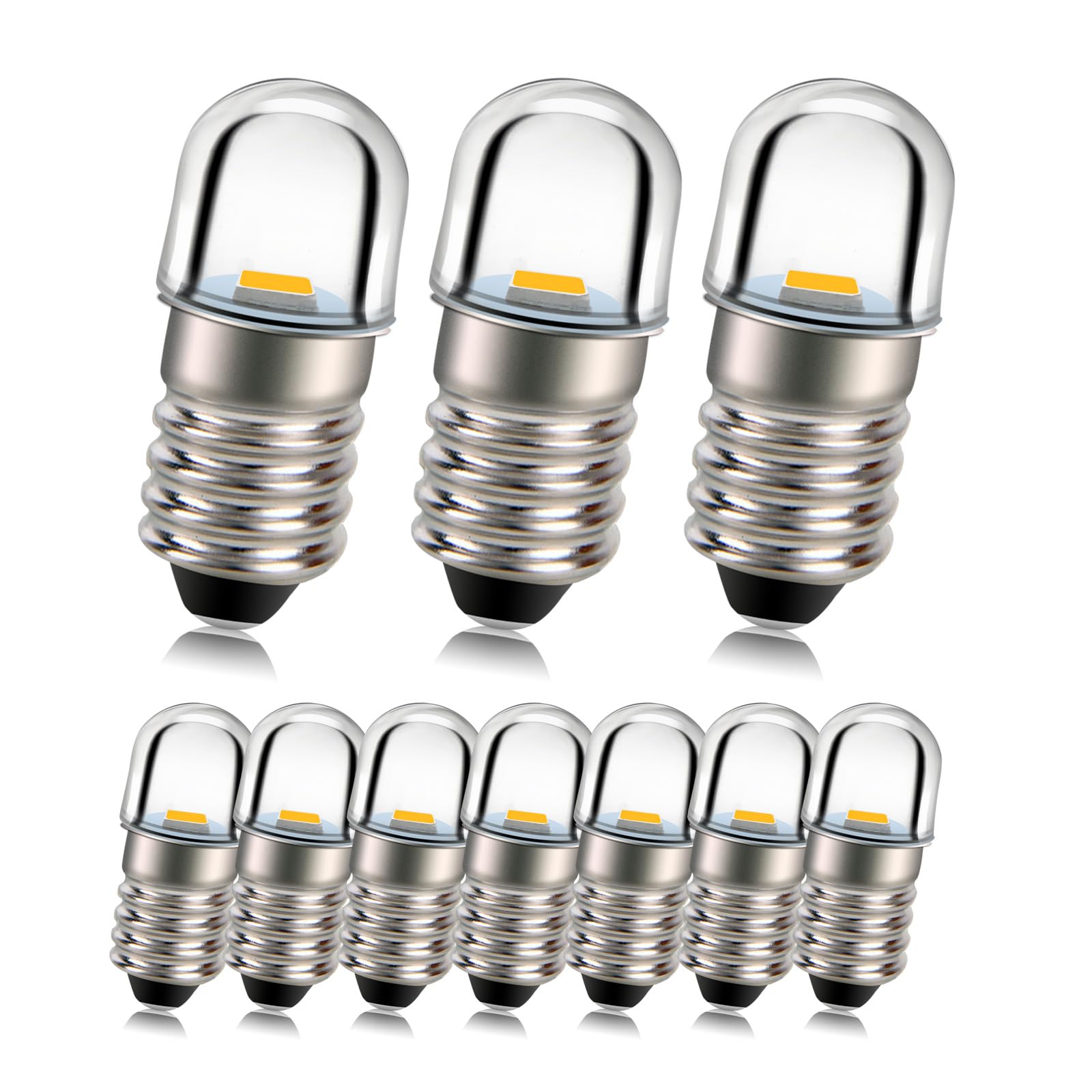 Ruiandsion 10pcs 12V E10 Base Socket LED Bulb 1W Warm White Replace Torch Headlight Headlamp Mini Head Lamp Flashlight Bulbs,Non-Polarity