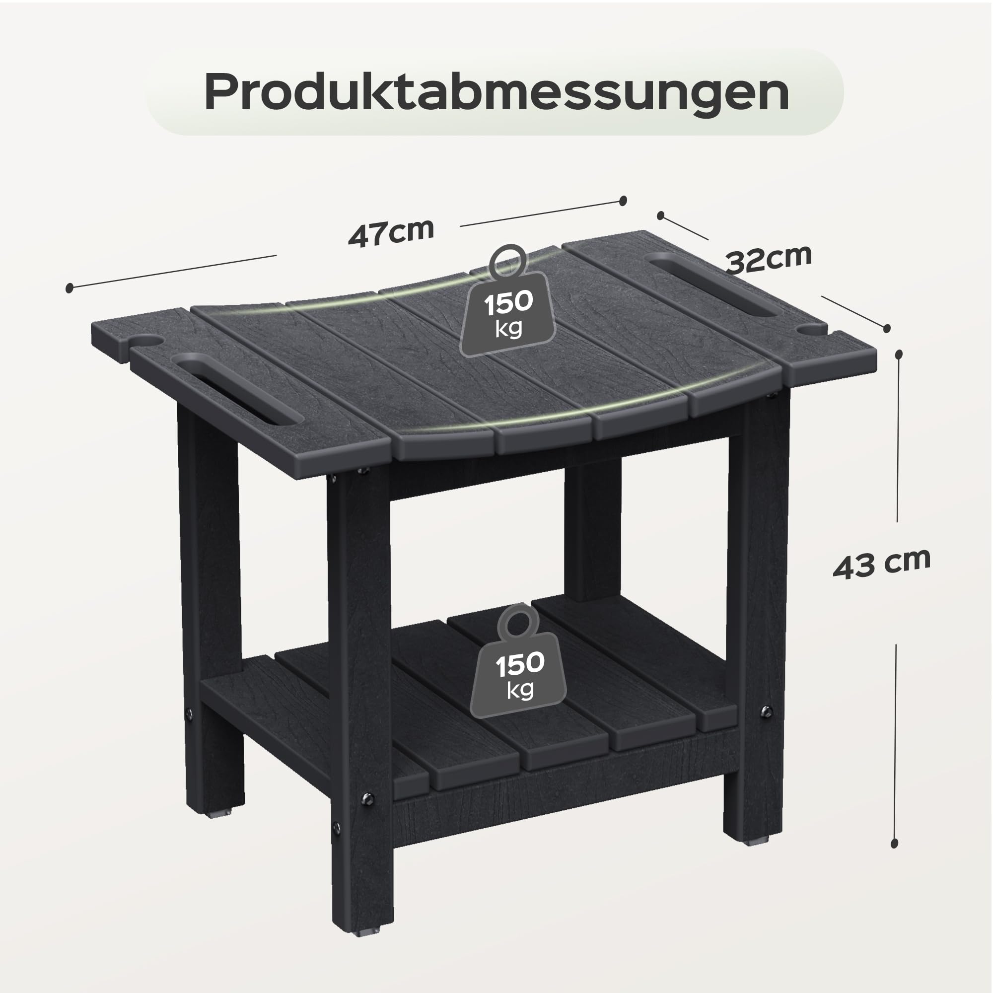 LyriFine Duschhocker, 47cm HDPE wasserdichter Duschstuhl für die Dusche, Badezimmer Hocker mit Duschkopfhalter, 160kg Duschhocker für ältere Menschen und Senioren zum Rasieren der Beine, Schwarz