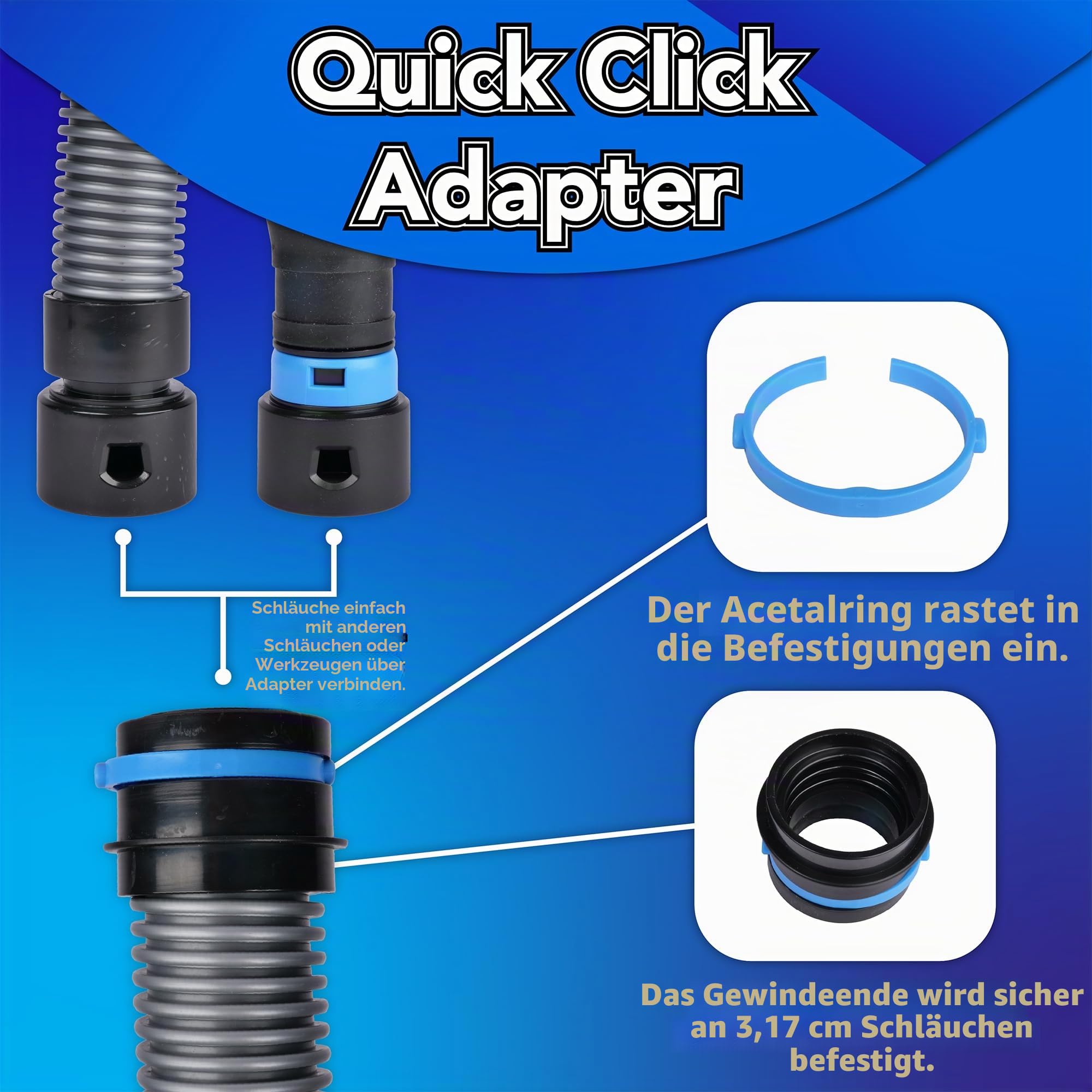 Cen-Tec Systems 95237 Quick Click erweitertes Multi-Marken-Elektrowerkzeug-Adapterset für die Staubabsaugung, Schwarz