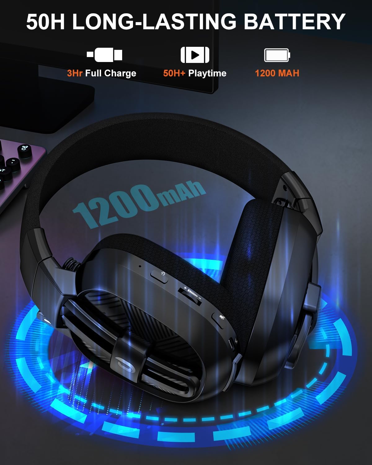 JIMYIU Casque Gaming sans Fil pour PC PS5 PS4 Mac, 2.4G/BT Wireless Casque Gamer, 50hr Batterie, Microphone Anti-Bruit pour Ordinateur Portable,Noir