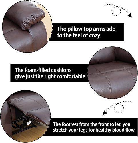 Miniatura 5 de Plithzy Juego de sofá reclinable de 2 piezas de cuero regenerado, muebles de sala de estar para oficina en casa (sofá y sofá biplaza, marrón,