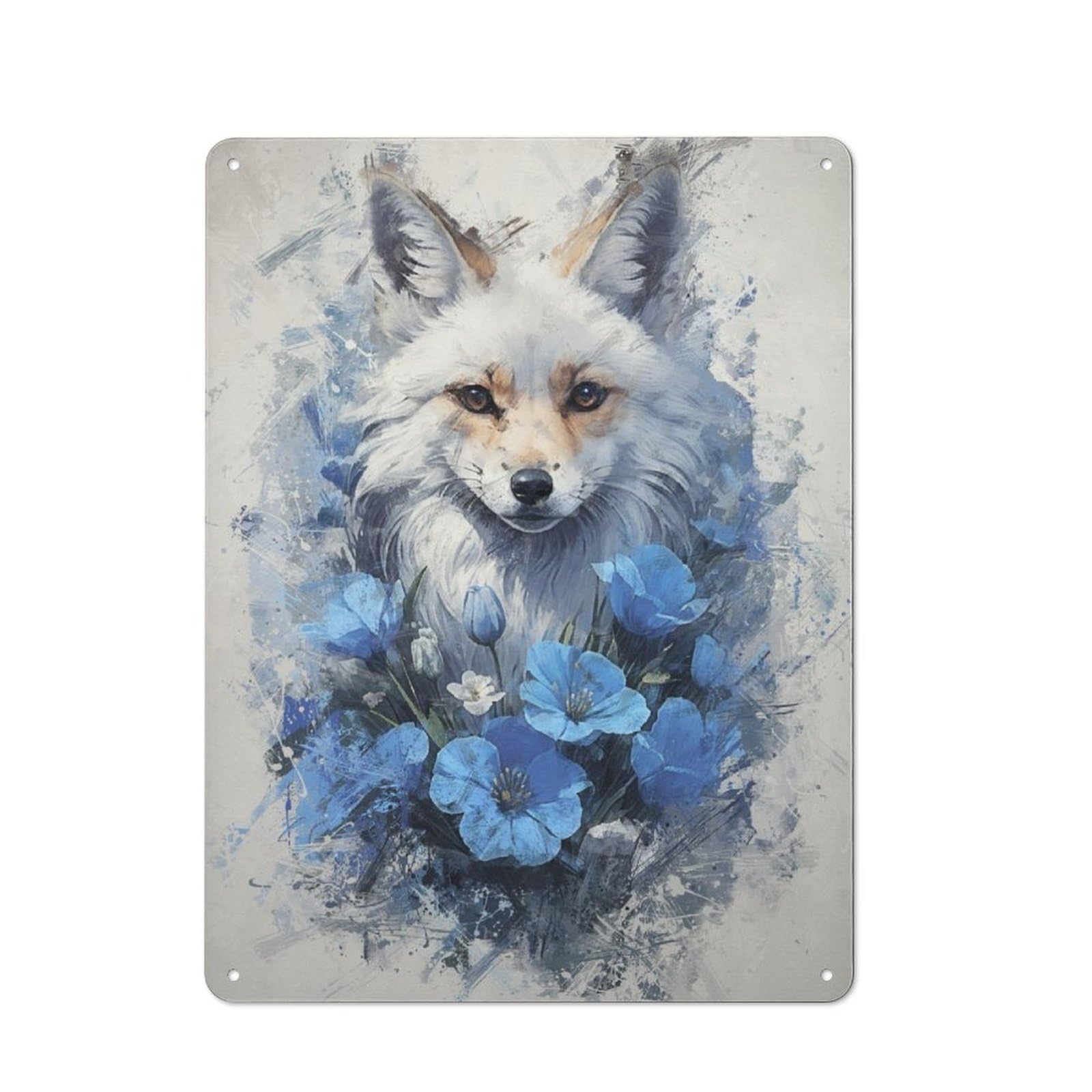 Junmoney Blue Fox Modern Vintage Metal Desk Wall Sign 40X30cm, Office Wall Decor For Office, Study, Studio Or Hallway