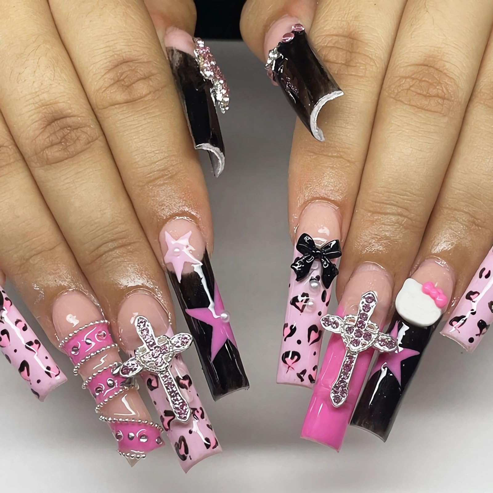 Amazon.com: MISUD Press on Nails - Long Square Glue on Nails with