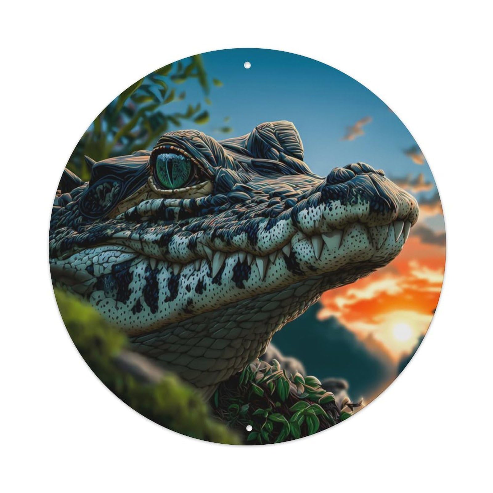 Animal Alligator Tropical River Sunset Wildlife Nature Vintage Metal Tin Sign Plaque Wall Decor for Cafe, Club Bar, Office, Garden Metal Poster 8x8Inch