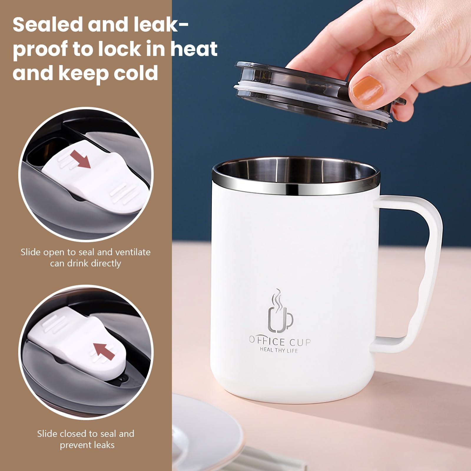 Amazon.com: 17 oz Travel Coffee Mug, Stainless Steel Vacuum Insulated  Thermal Tumbler with Lid & Handle,Double Walled Travel Tumbler Insulated Coffee  Cups for Hot Cold Drink (White) : Home & Kitchen