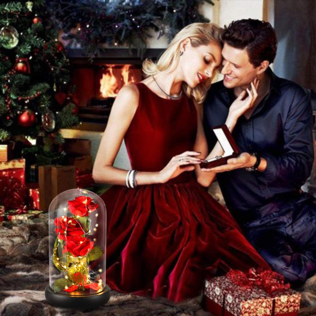 Beauty and The Beast Rose Valentines Day Gifts for Her, Birthday Gifts for Women, Light Up Roses, Glass Dome Rose with LED Lights, Red Roses, Valentines Mother Women's Gift for Mom Wife Girlfriend - Image 8