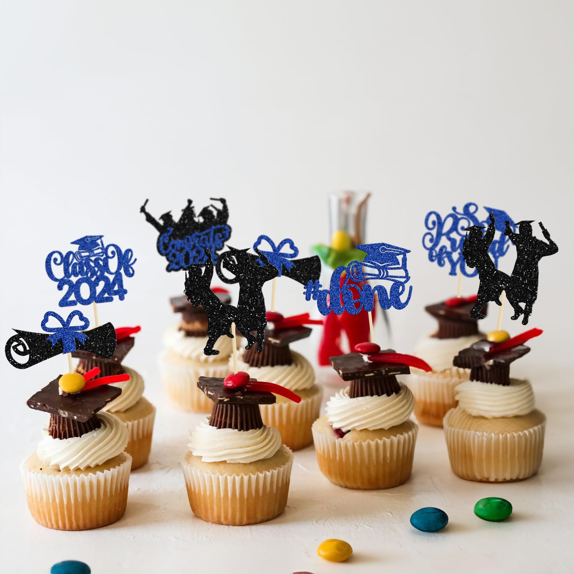 Gyufise 24Pcs 2026 Graduation Theme Cupcake Toppers Glitter So Proud of You Cake Toppers Class of 2026 Cupcake Picks for 2026 Graduation Theme Party Cake Decorations Supplies Blue - Image 4