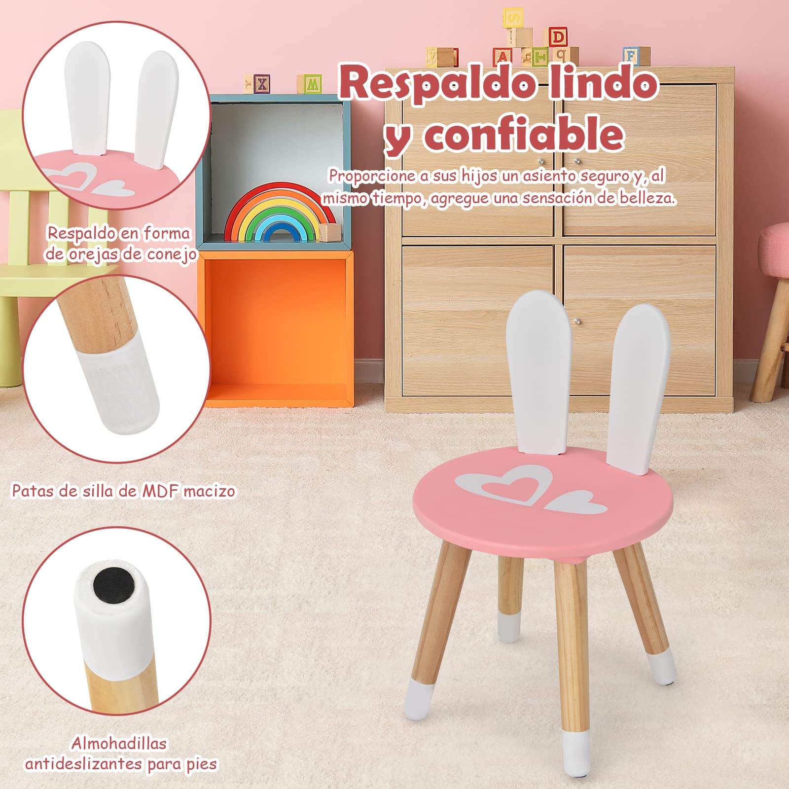 COSTWAY Set Mesa Tocador y Silla para Niños, Set Tocador para Niños con Espejo, Cajones, Mesa de Maquillaje para Niños y Niñas (Rosa)