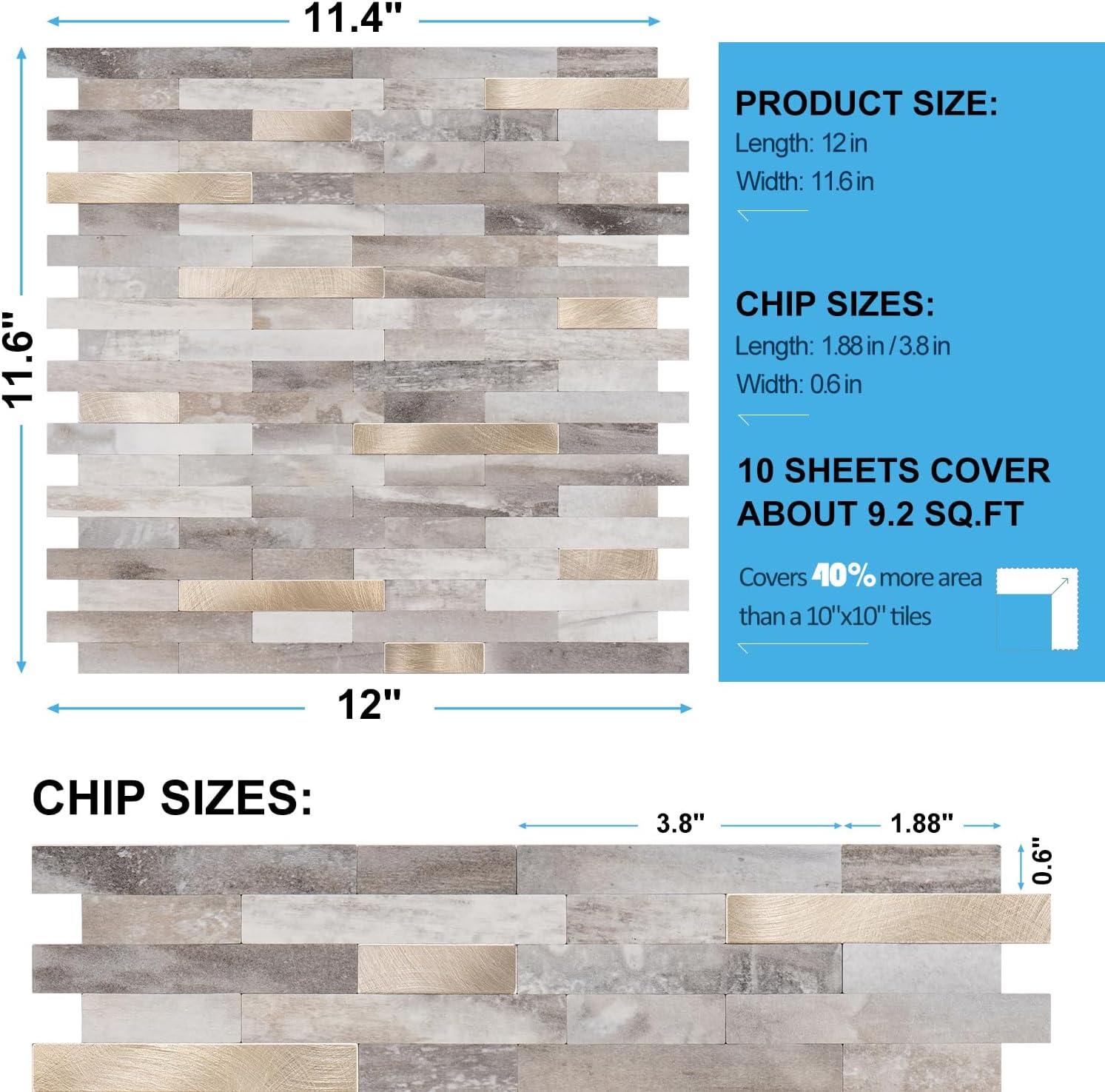 Peel and Stick Backsplash, 10-Sheet Peel and Stick Tiles PVC Wall Tile Stick on Backsplash Tiles for Kitchen Bathroom