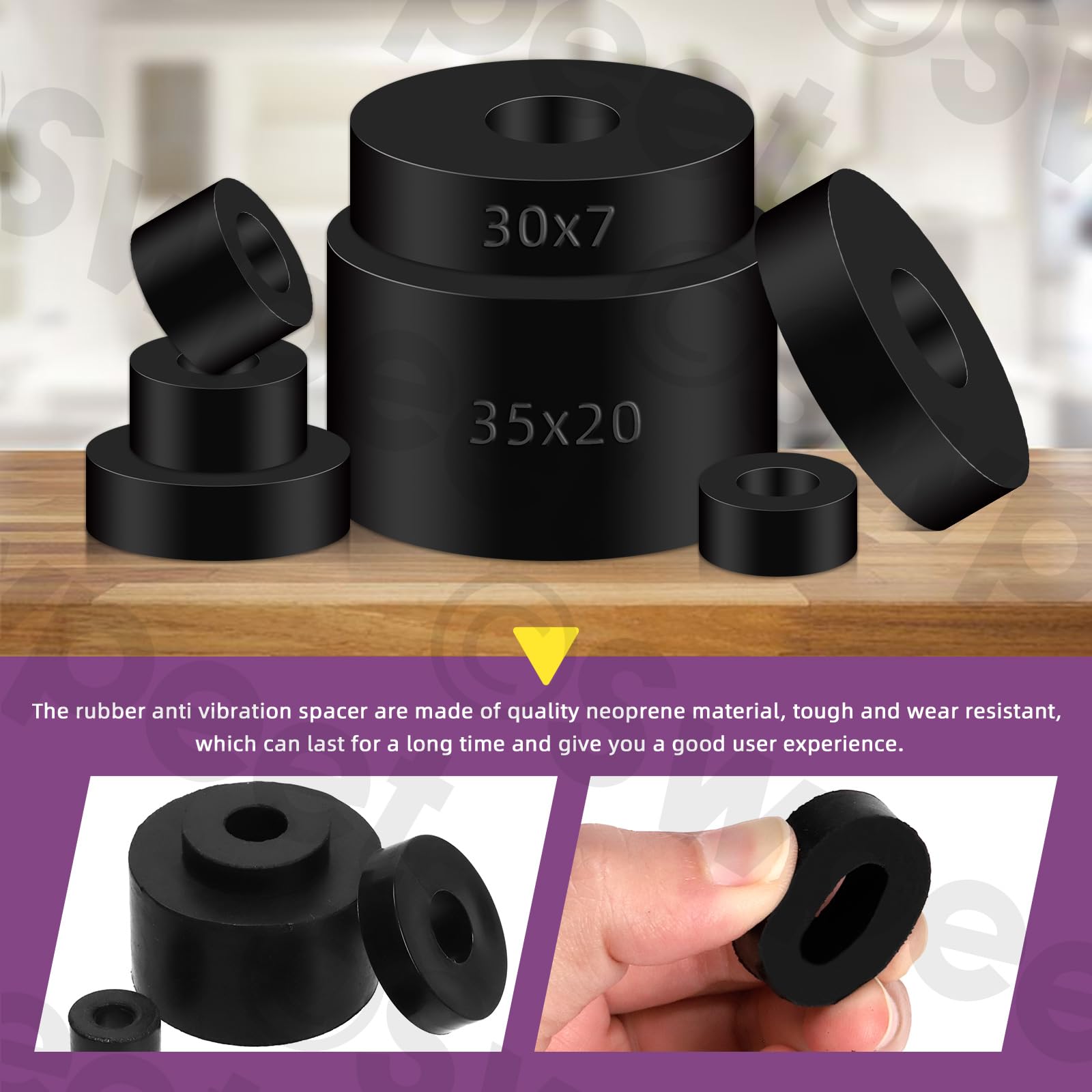 Swpeet 50Pcs 7 Sizes Round Rubber Spacer Assortment Kit, 5/6/8/10mm Anti Vibration Black Rubber Washers Kit - Image 4